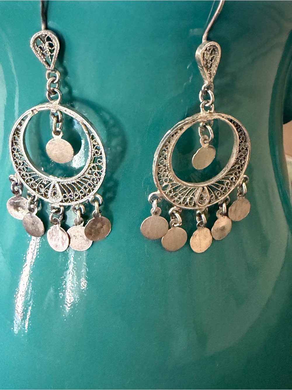 Silver-Tone Filigree Circle Drop Earrings - Women Jewelry 
Vintage!